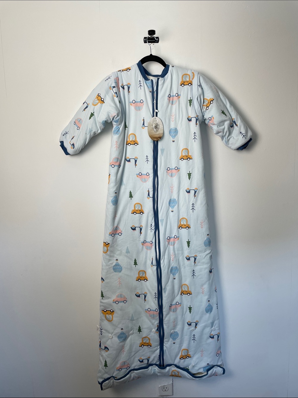 Baby Sleeping Bag Sack Zip Off Removable Arms Kids Light Blue Car Print Logos